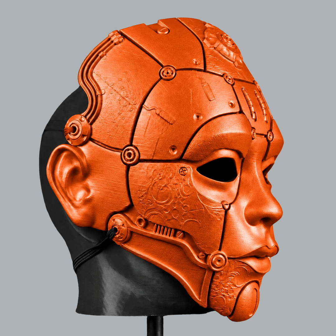 Space Armory Cyborg Humanoid Robot Mask - Pure Orange Masks